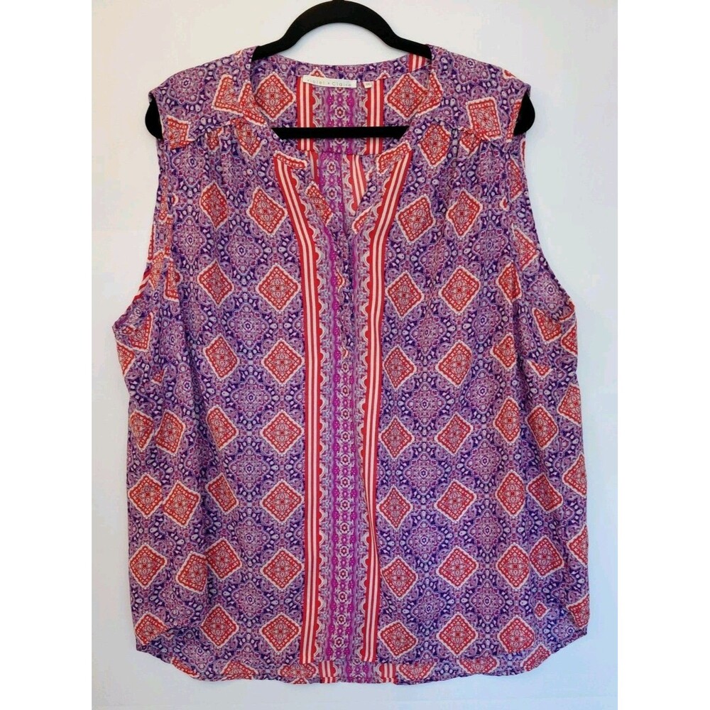 Violet & Claire Size 3X Red/Purple/White  Geometric Sleeveless Tunic Blouse